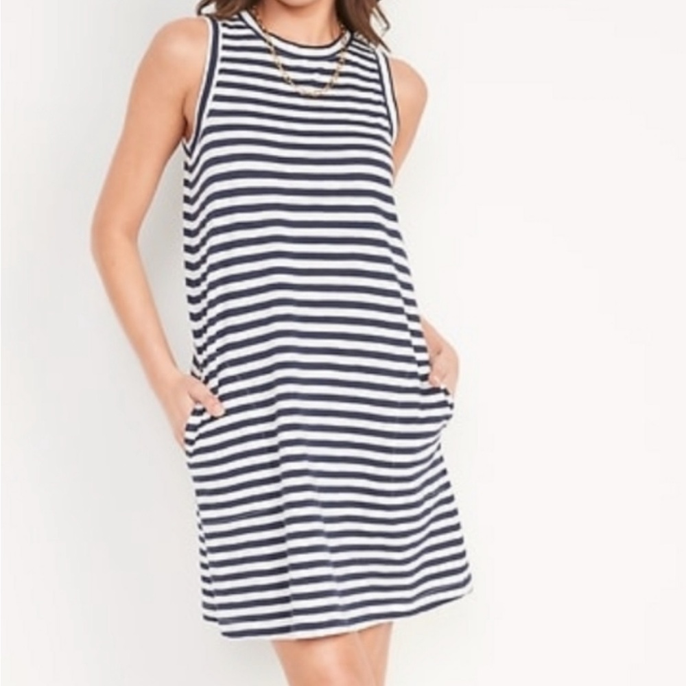 Old Navy "vintage" Navy Striped Cotton Dress Size M